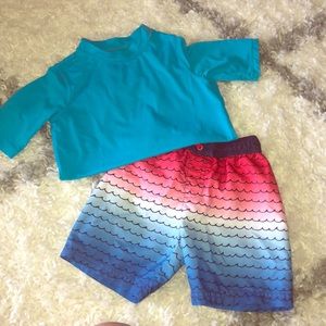 Boys Swim Set - Rash Guard Shirt & Trunks